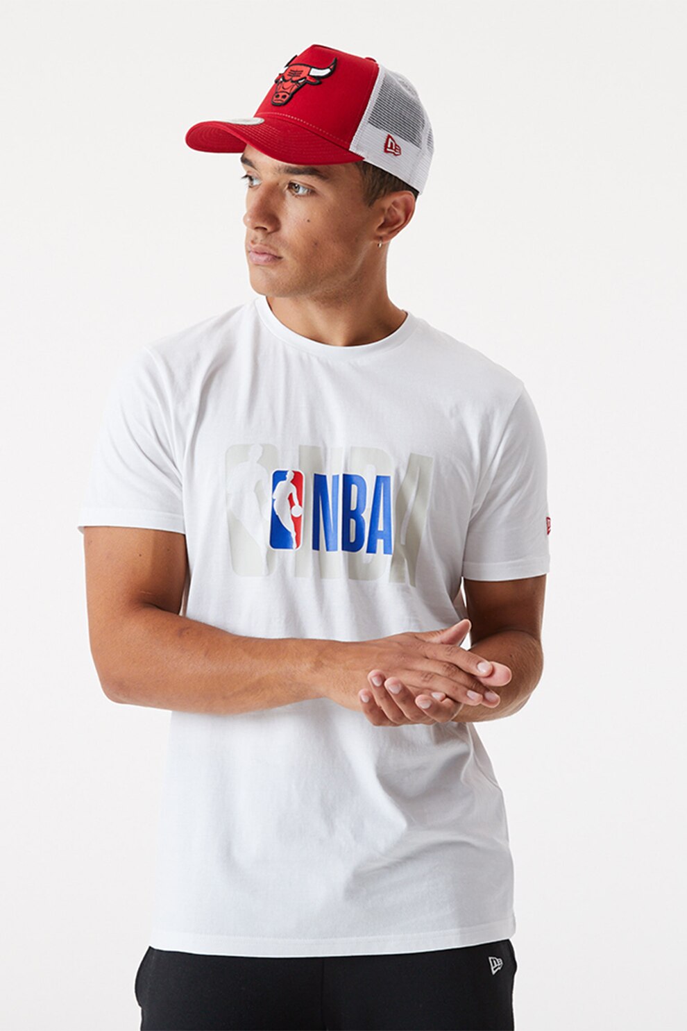 New Era, Tricou de bumbac cu imprimeu logo, Alb/Albastru