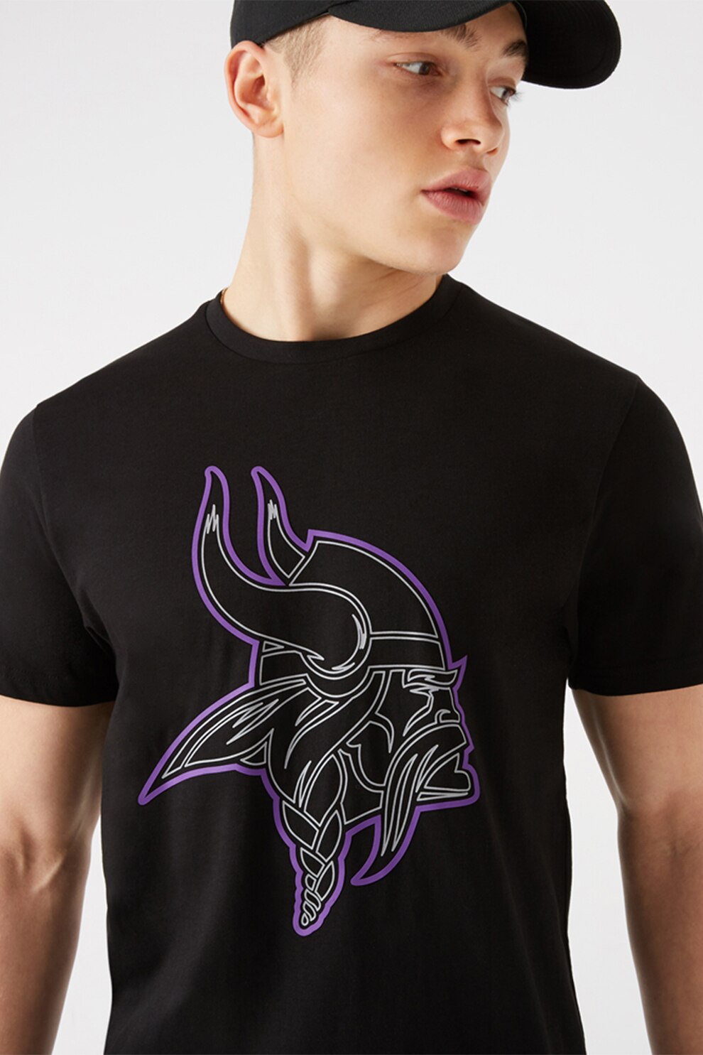 New Era, Tricou de bumbac cu imprimeu logo, negru, mov, alb