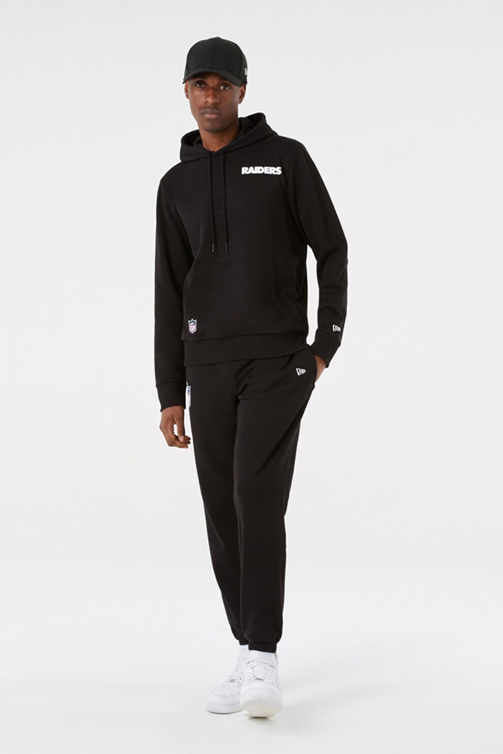 New Era, Hanorac din amestec de bumbac cu buzunar kangaroo, Negru/Alb