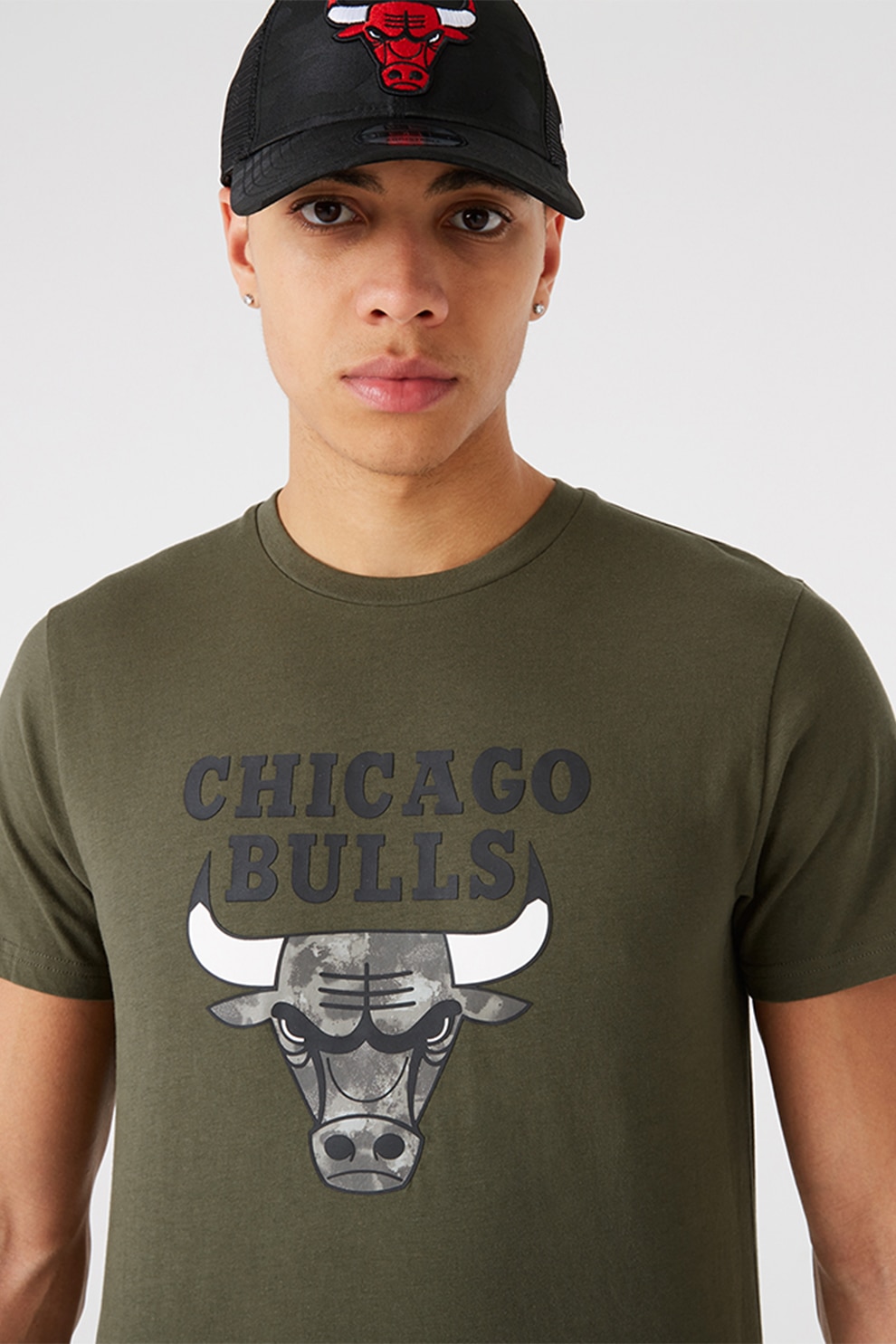 New Era, Tricou cu imprimeu Chicago Bulls, Verde militar/ Alb