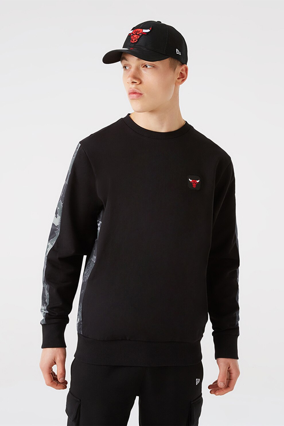 New Era, Bluza cu benzi laterale contrastante Chibul, Negru/Gri, S