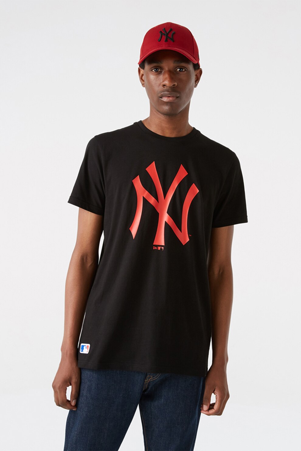 New Era, Tricou din bumbac cu imprimeu logo, Negru/Rosu