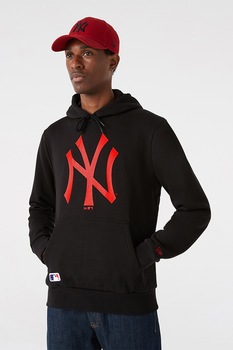 New Era, Hanorac cu imprimeu si buzunar kangaroo, Negru/Rosu New Era, Hanorac cu imprimeu si buzunar kangaroo, Negru/Rosu