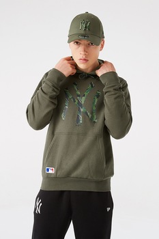 New Era, Hanorac cu imprimeu logo supradimensionat New York Yankees, Verde inchis New Era, Hanorac cu imprimeu logo supradimensionat New York Yankees, Verde inchis