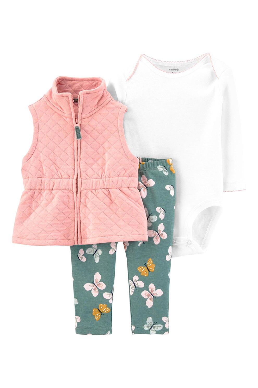 Carter's, Set de imbracaminte cu imprimeu - 3 piese, Roz/Alb/Verde