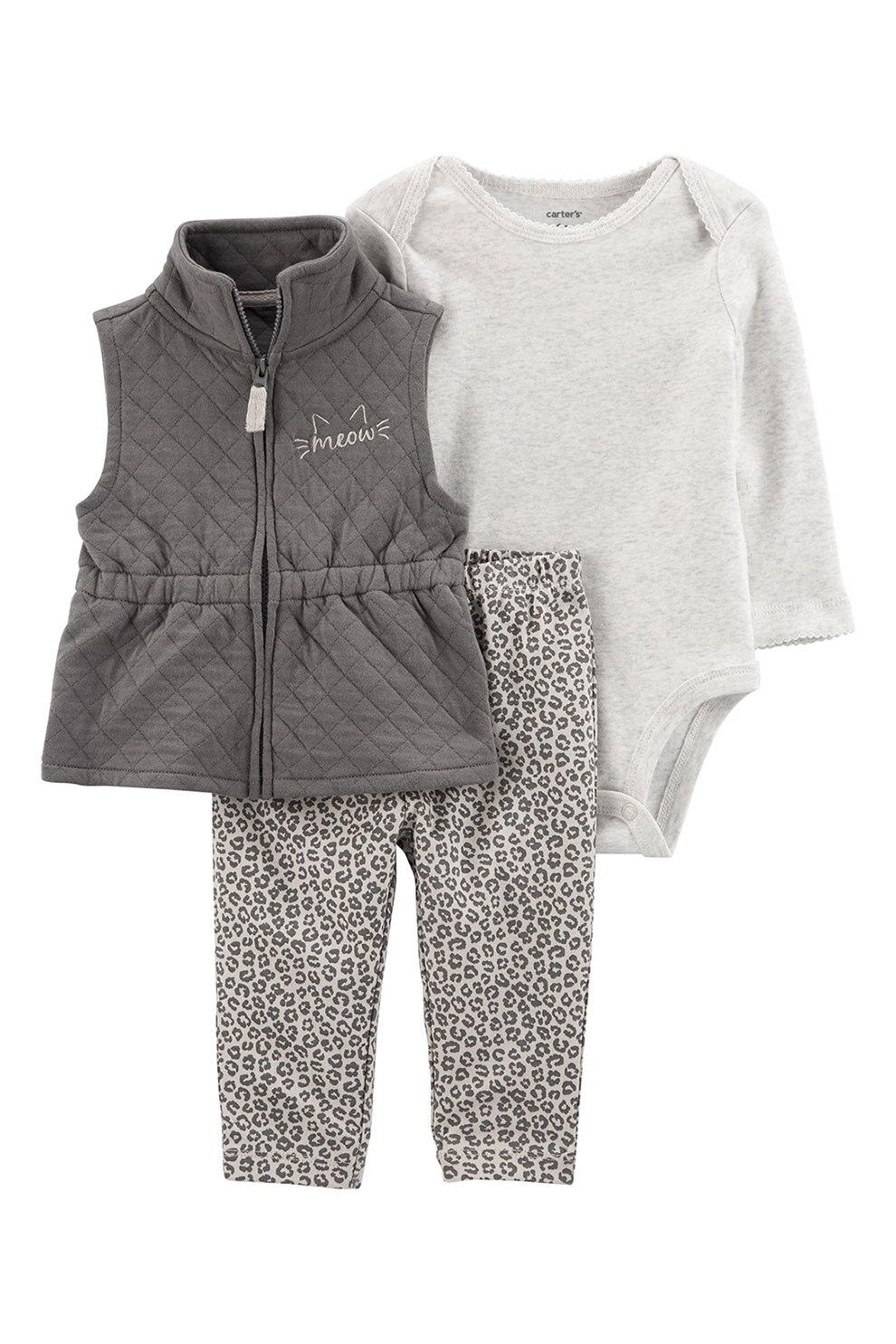 Carter's, Set de vesta, pantaloni si body - 3 piese, Gri inchis