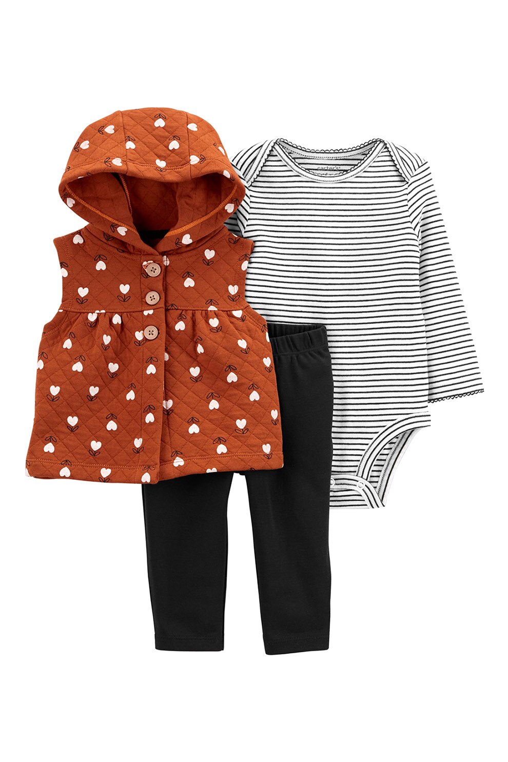 Carter's, Set de imbracaminte cu imprimeu - 3 piese, Negru/Alb/Oranj stins