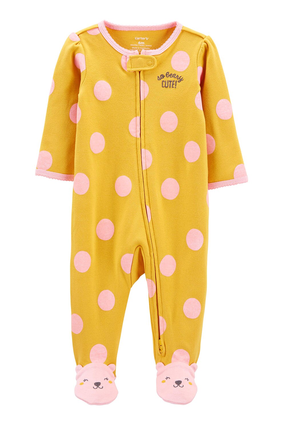 Carter's, Salopeta de pijama cu buline si botosei, Galben sofran/Roz, 49-55 CM