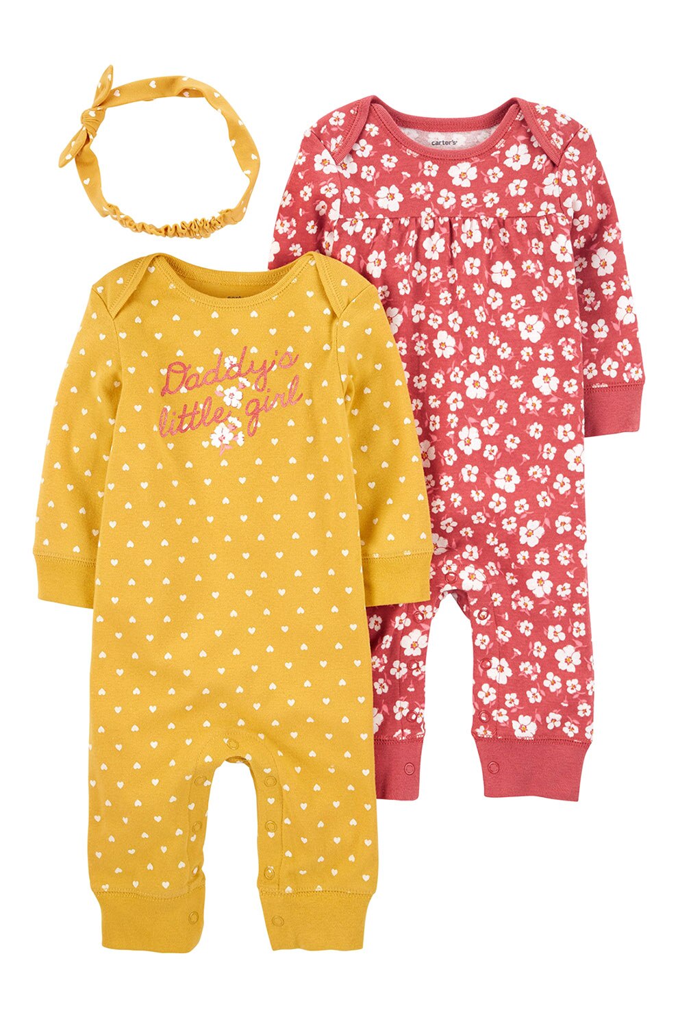 Carter's, Set de doua salopete si bentita, galben sofran, rosu, alb, 61-67 CM