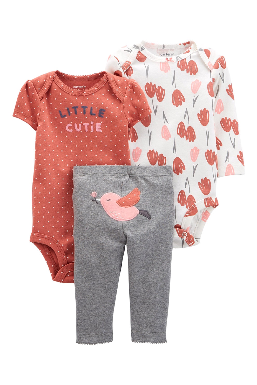 Carter's, Set de imbracaminte - 3 piese, rosu inchis, alb, gri inchis