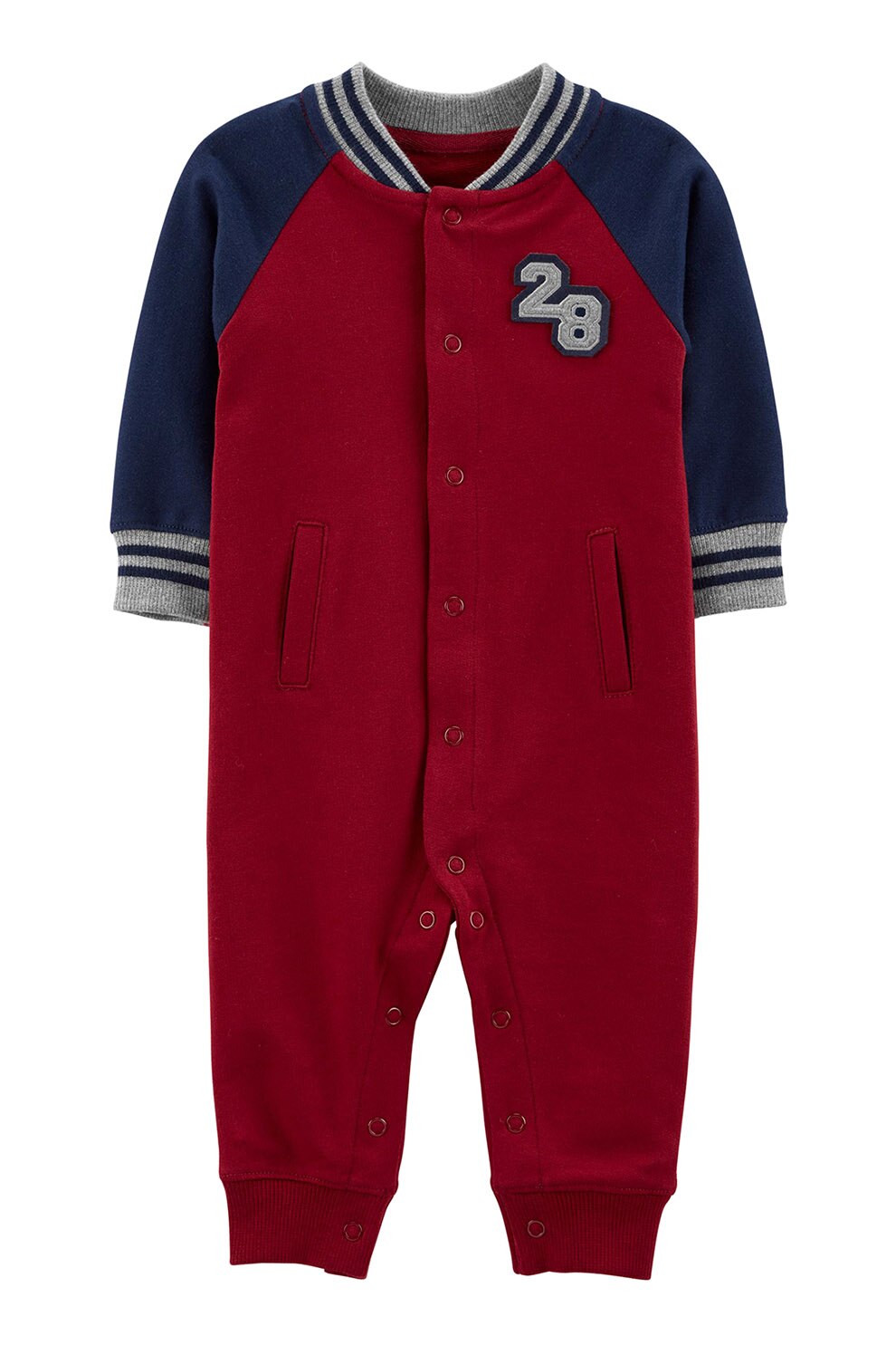 Carter's, Salopeta cu capse si model baseball, Rosu inchis/Bleumarin