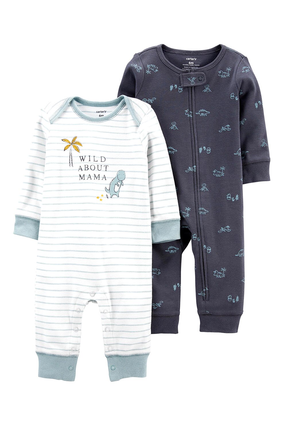 Carter's, Salopeta lunga de bumbac cu imprimeu, Alb/Gri carbune