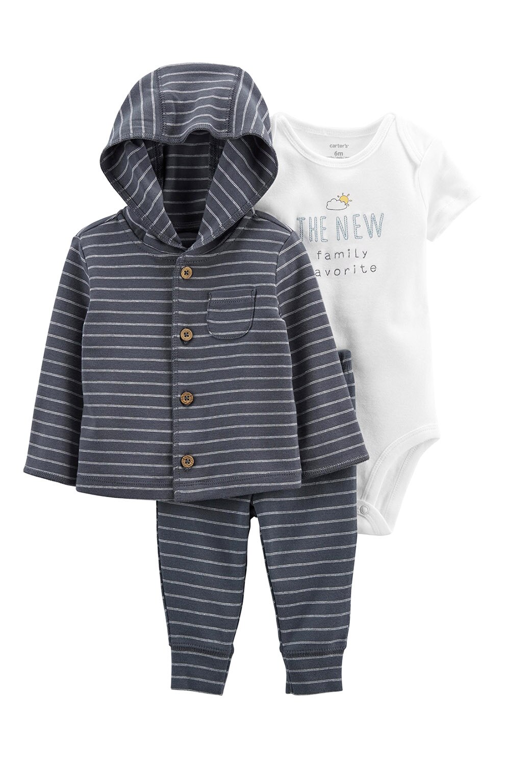 Carter's, Set de imbracaminte de bumbac - 3 piese, Gri carbune/Alb