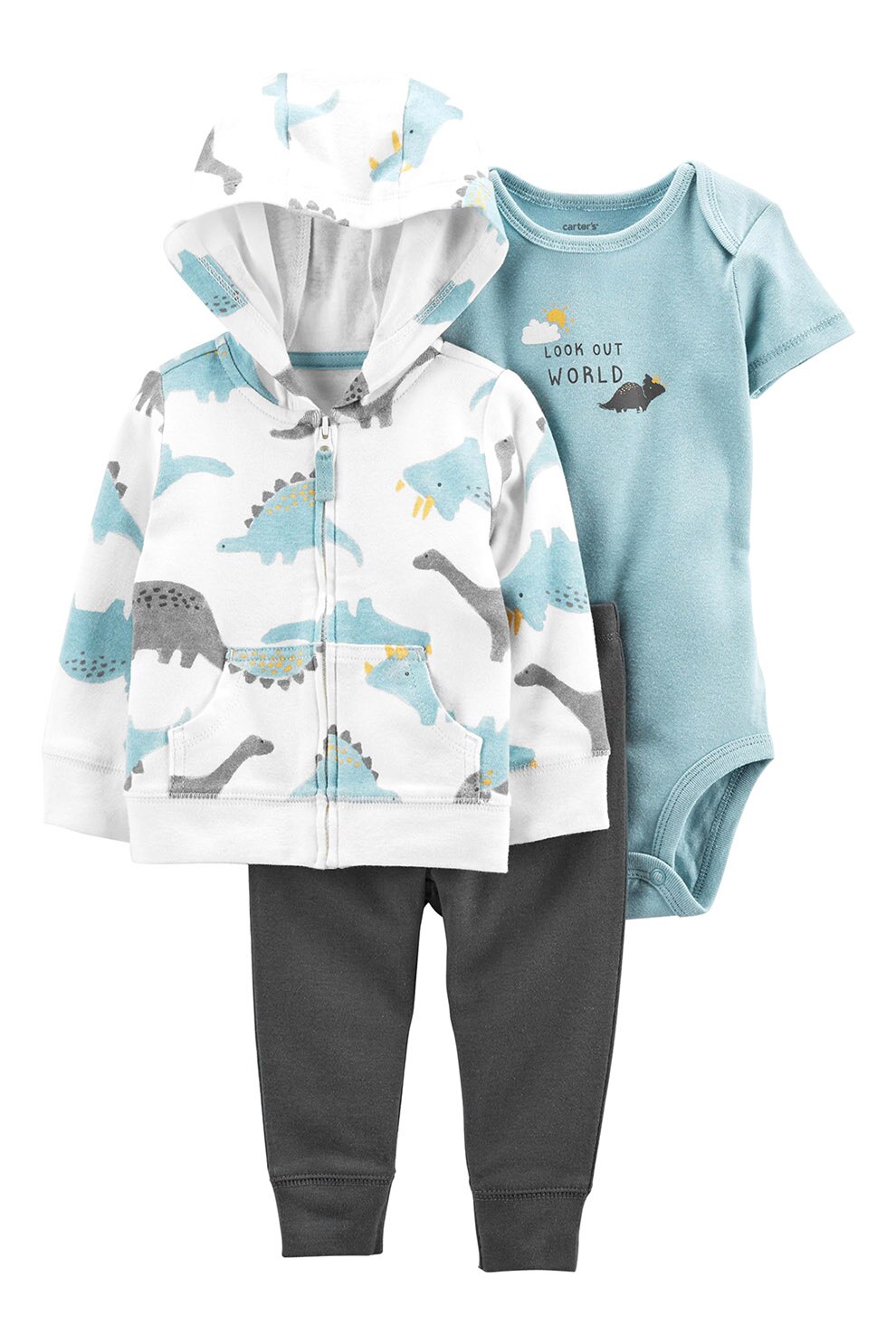 Carter's, Set de imbracaminte cu imprimeu -3 piese, alb, albastru aquamarin, gri antracit