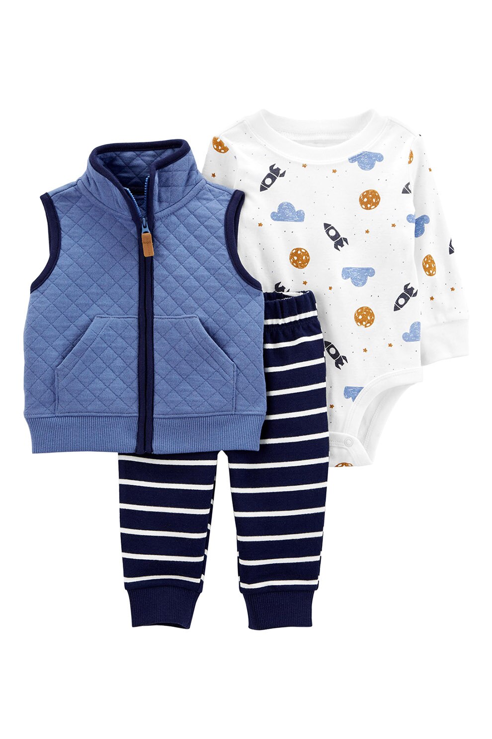 Carter's, Set de vesta cu imprimeu, pantaloni si body - 3 piese, Multicolora