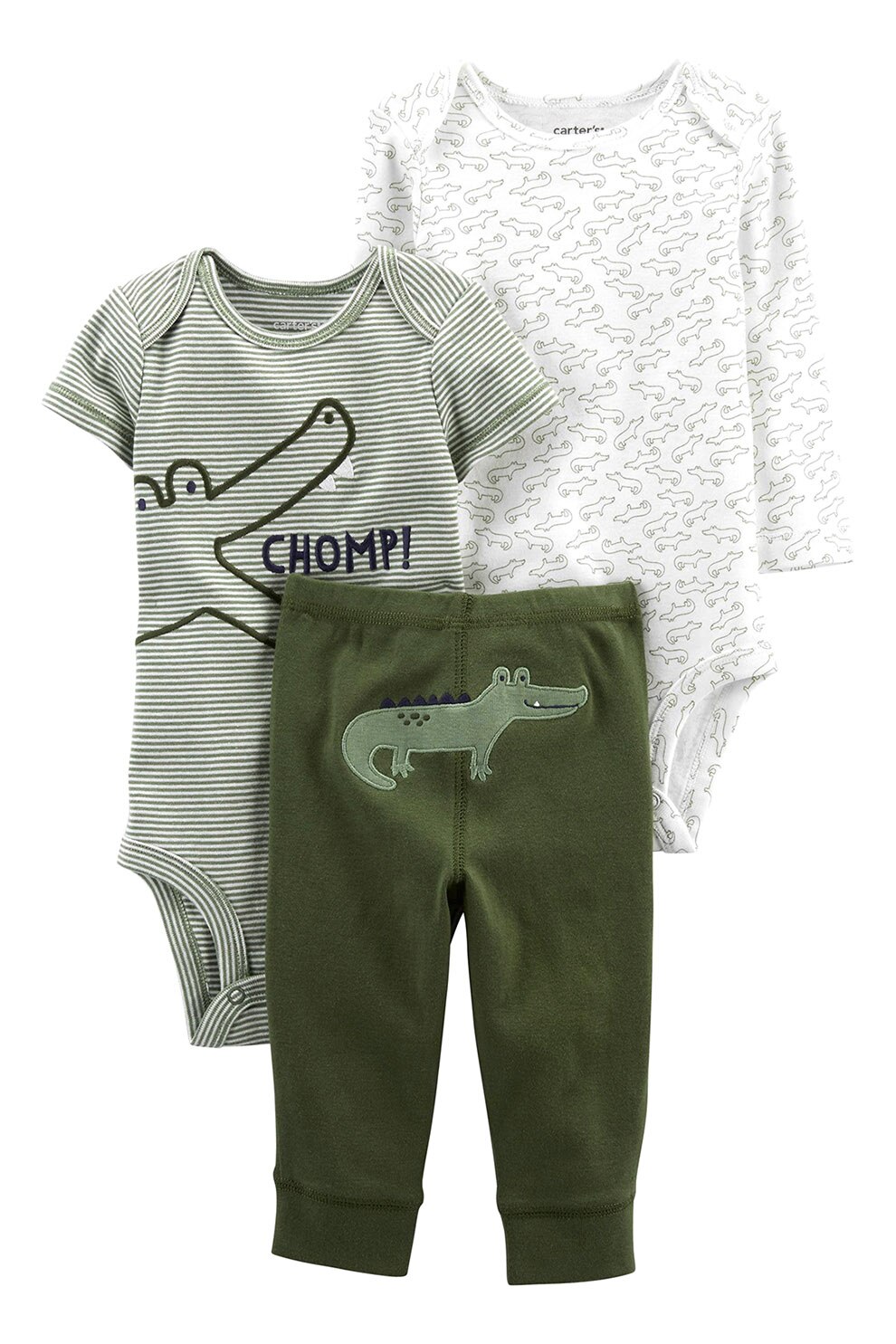 Carter's, Set de imbracaminte - 3 piese, Alb/Verde militar/Bleumarin