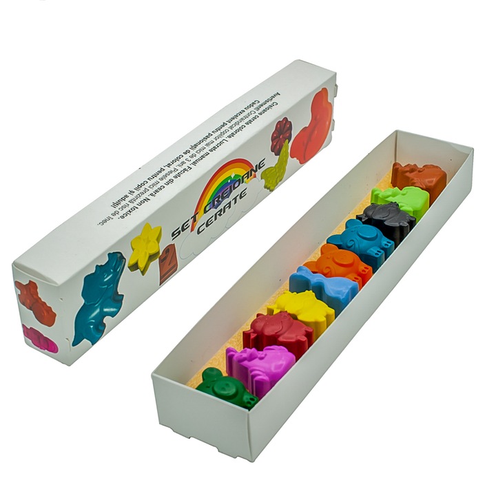 Set 10 Creioane cerate FERMA, in forma de animale domestice, multicolor, de la 3 ani, gradinita, scoala