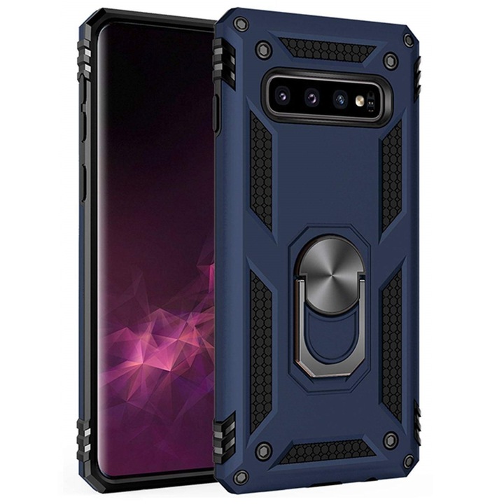 Husa antisoc Hybrid ARMOR cu inel pentru Samsung Galaxy S10, Albastru