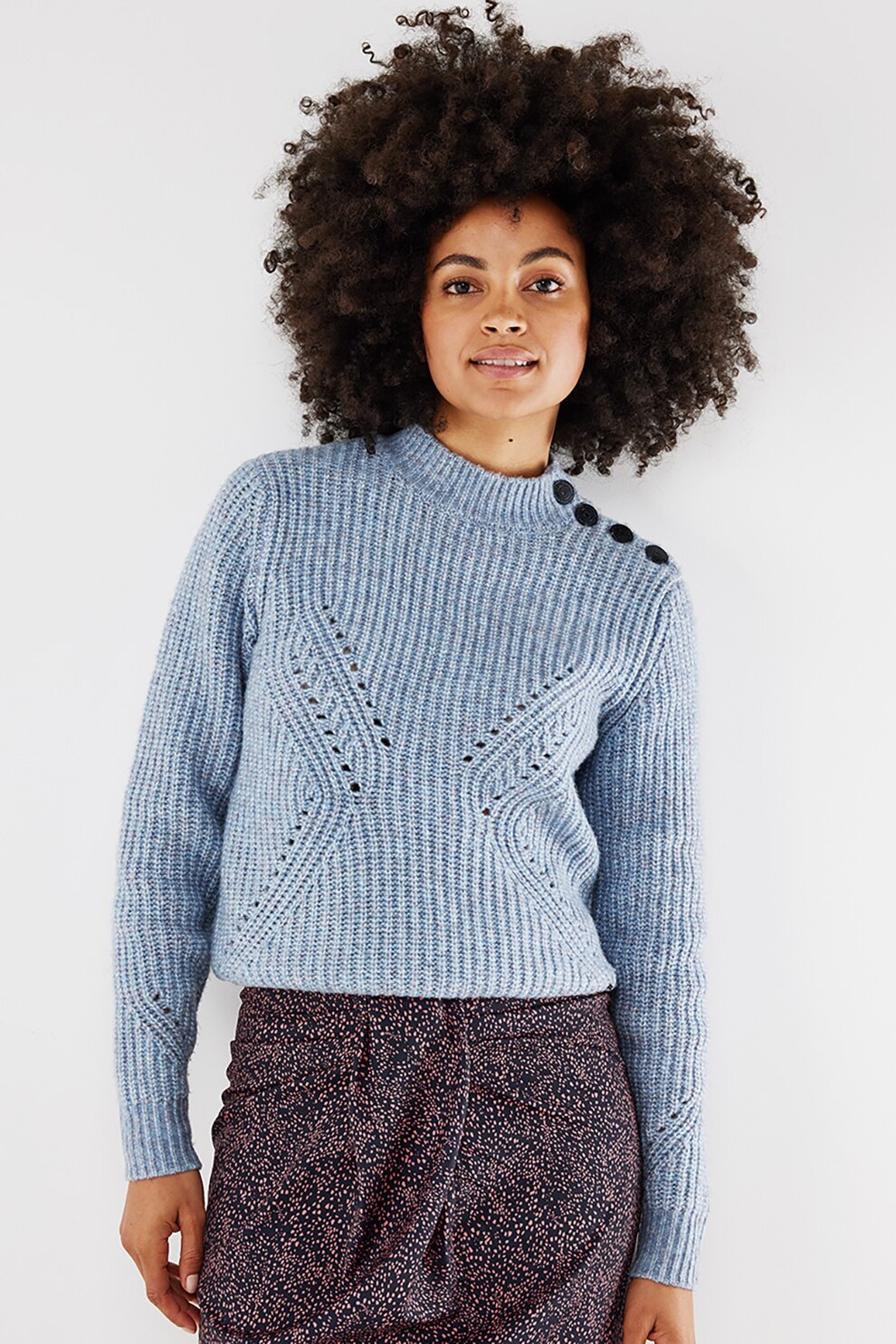 Mexx, Pulover cu detalii perforate, Albastru deschis