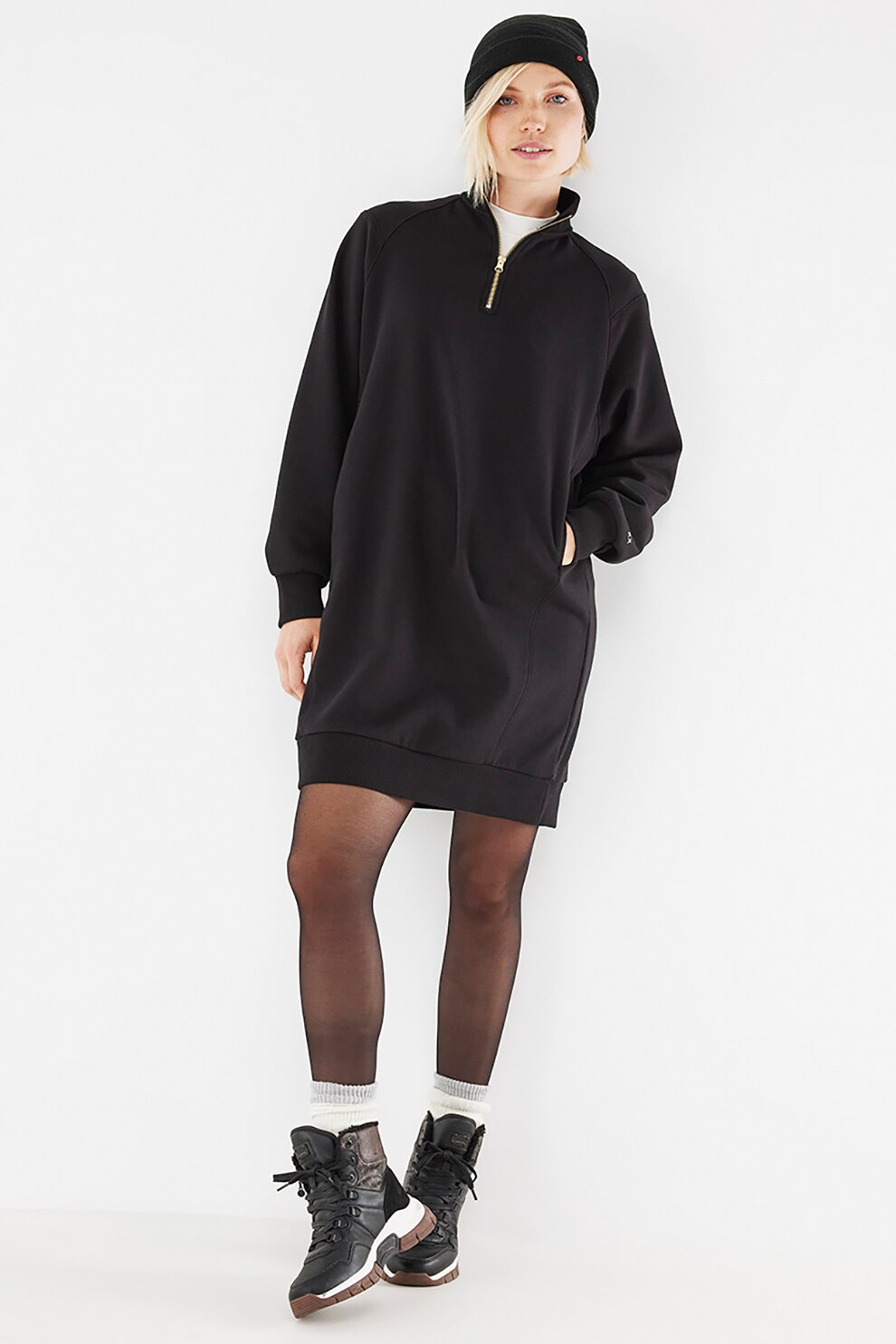 Mexx, Rochie tip bluza sport lejera cu fenta cu fermoar, Negru