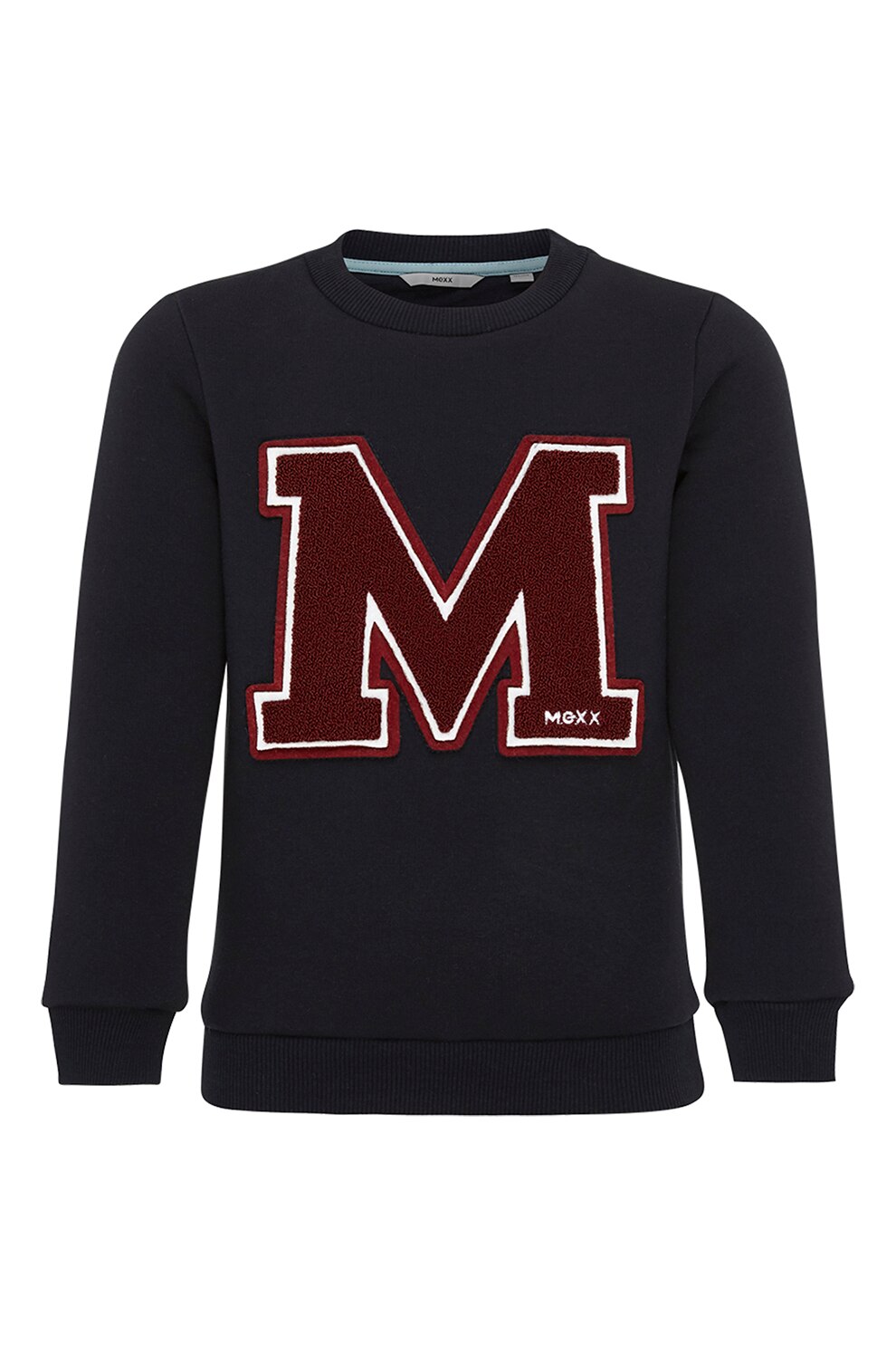 Mexx, Bluza sport cu decolteu la baza gatului si apliactie logo, Bleumarin inchis/Rosu bordeaux/Alb