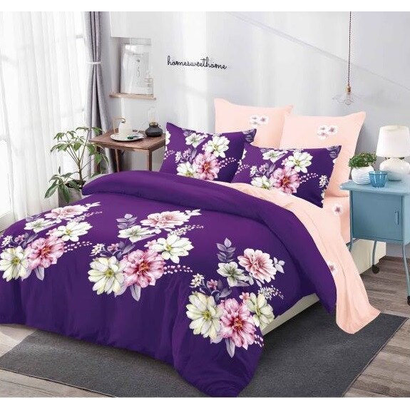 Set 6 piese Lenjerie Relax Shop, Six Elastic Flori mov, 2 persoane