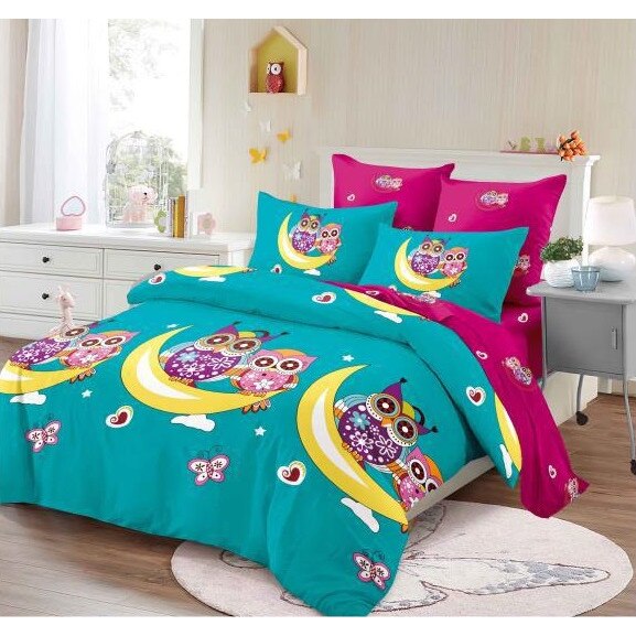 Set 6 piese Lenjerie Relax Shop, Six Elastic Bufnite pe turquoise si roz, 2 persoane