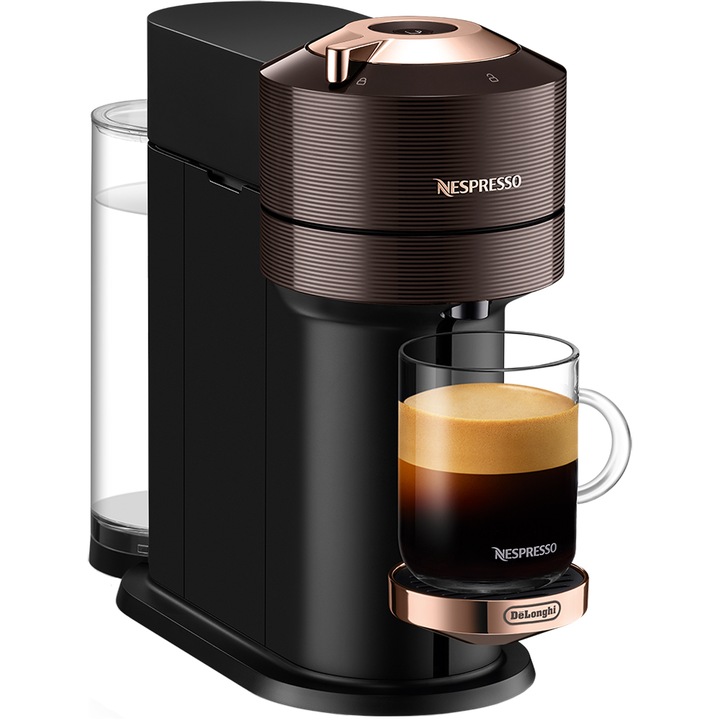 Aparat de cafea cu capsule, DeLonghi, EN120.BW, Nespresso Vertuo Next, 1500W, Rezervor de apa 1.1L, 19 bar, Maro inchis