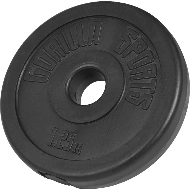 Disc din plastic umplut cu ciment, Gorilla Sports, 1,25 kg 30/31mm, negru