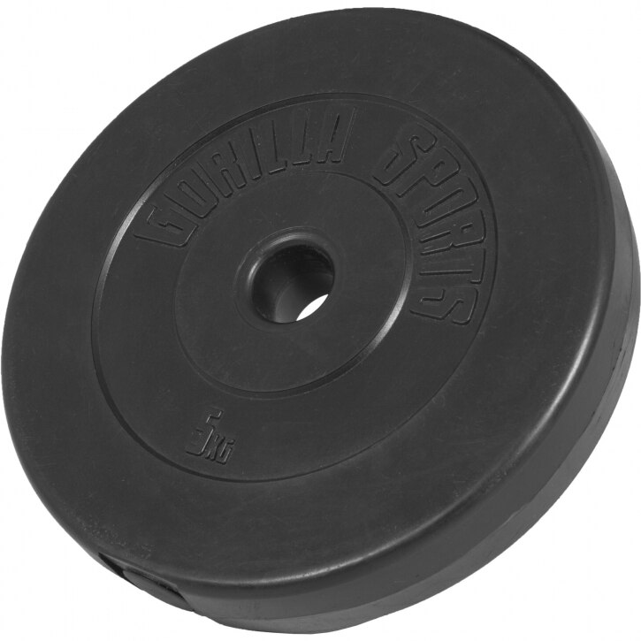 Disc din plastic umplut cu ciment, Gorilla Sports, 5 kg, 30/31mm, negru