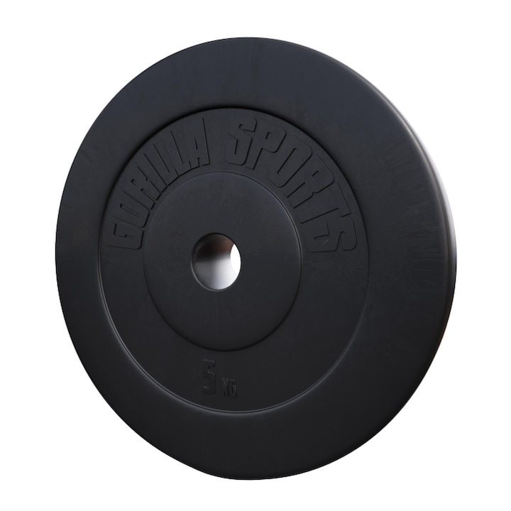 Disc din plastic umplut cu ciment, Gorilla Sports, 5 kg, 30/31mm, negru