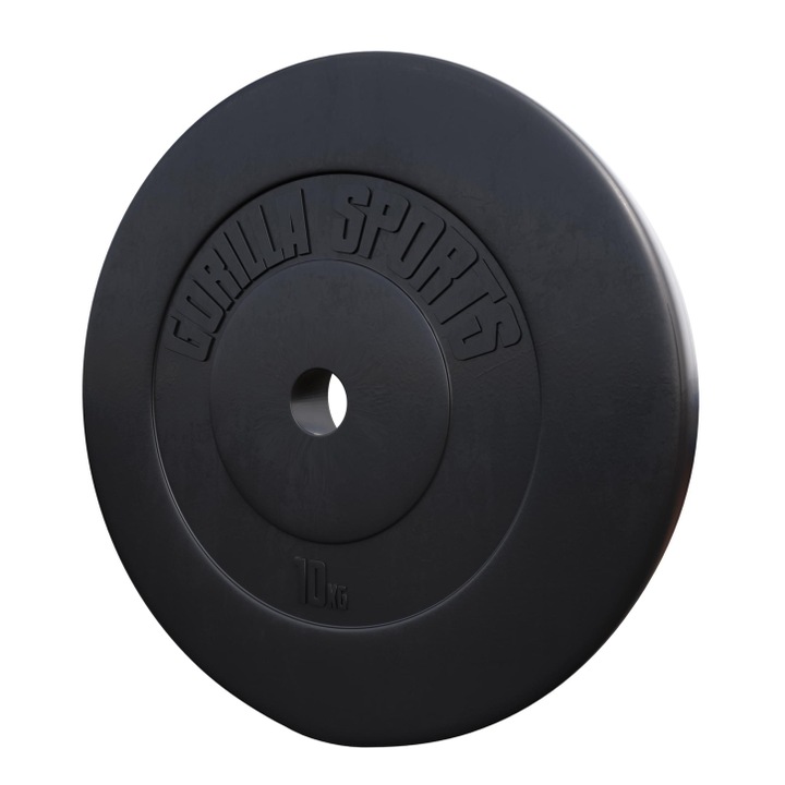 Disc din plastic umplut cu ciment, Gorilla Sports, 10 kg, 30/31mm, negru