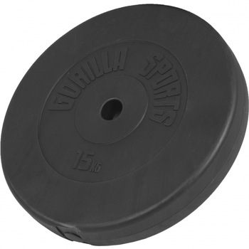 Disc din plastic umplut cu ciment, Gorilla Sports, 15 kg, 30/31mm, negru Disc din plastic umplut cu ciment, Gorilla Sports, 15 kg, 30/31mm, negru