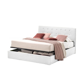 Pat Tapitat pentru Dormitor cu Lada Rabatabil, 80x190 cm, Abra Promo Dolce Dormire, Alb Pat Tapitat pentru Dormitor cu Lada Rabatabil, 80x190 cm, Abra Promo Dolce Dormire, Alb