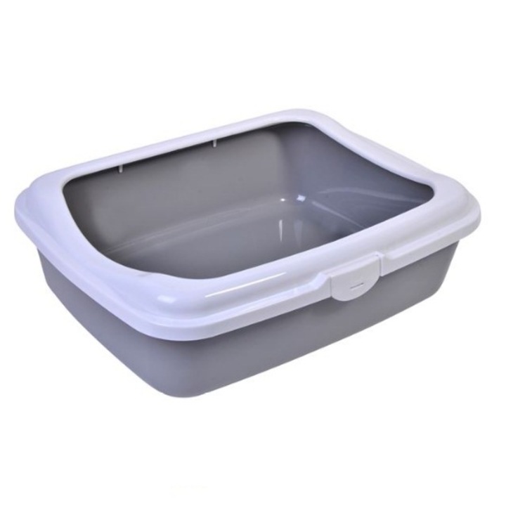 Litiera pentru pisici deschisa, Plastic, Gri, 49x38x16 cm