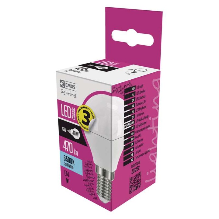 LED крушка Emos classic, Малък глобус, E14, 6W, Студено бяла (ZQ1222)