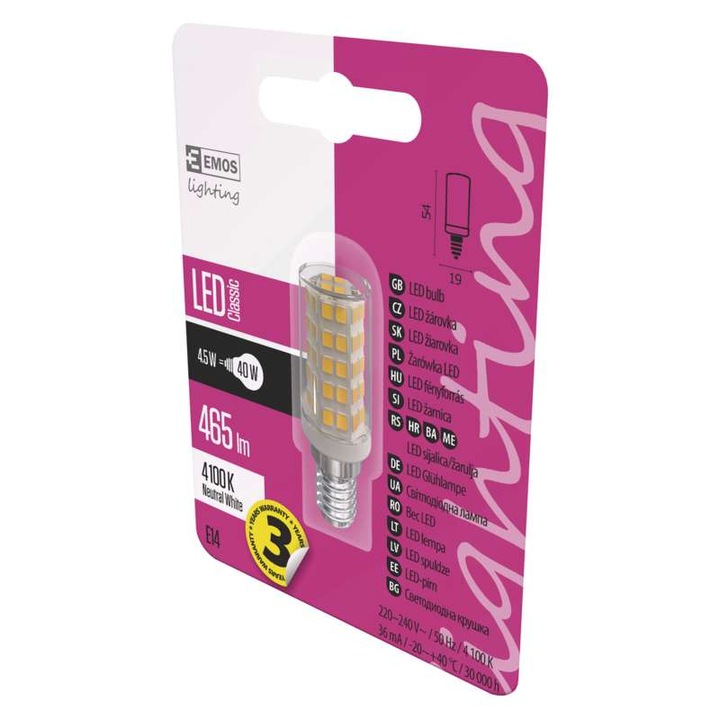 Emos LED izzó classic, JC A++, E14, 4,5W, természetes fehér (ZQ9141)