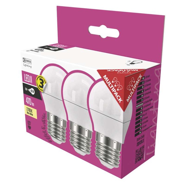 Emos LED izzó Classic kisgömb, E27, 6W, meleg fehér, 3db (ZQ1120.3)