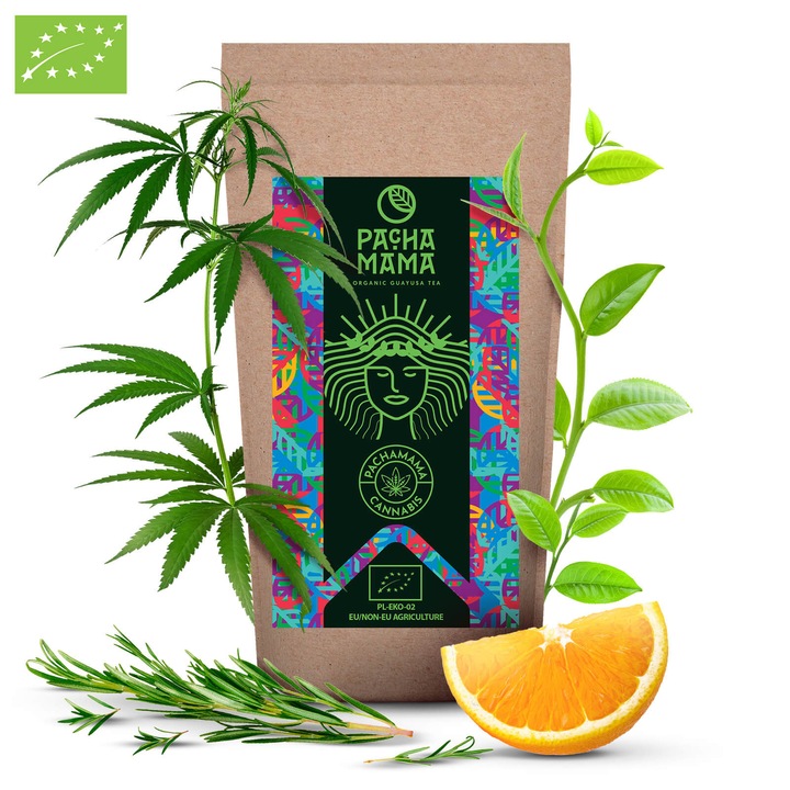 Guayusa Bio Tea, Pachamama, Cannabis, Organic, Citromfű, Narancs, Equador, 100g