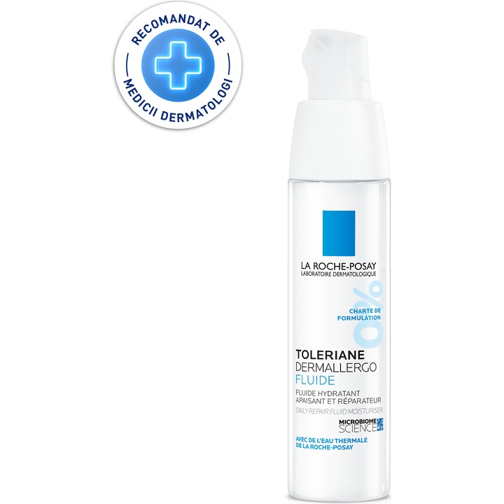 Fluid hidratant, calmant si reparator La Roche-Posay Toleriane Dermallergo Fluid, pentru tenul cu tendinta alergica sau reactiva, normal sau mixt, 40 ml