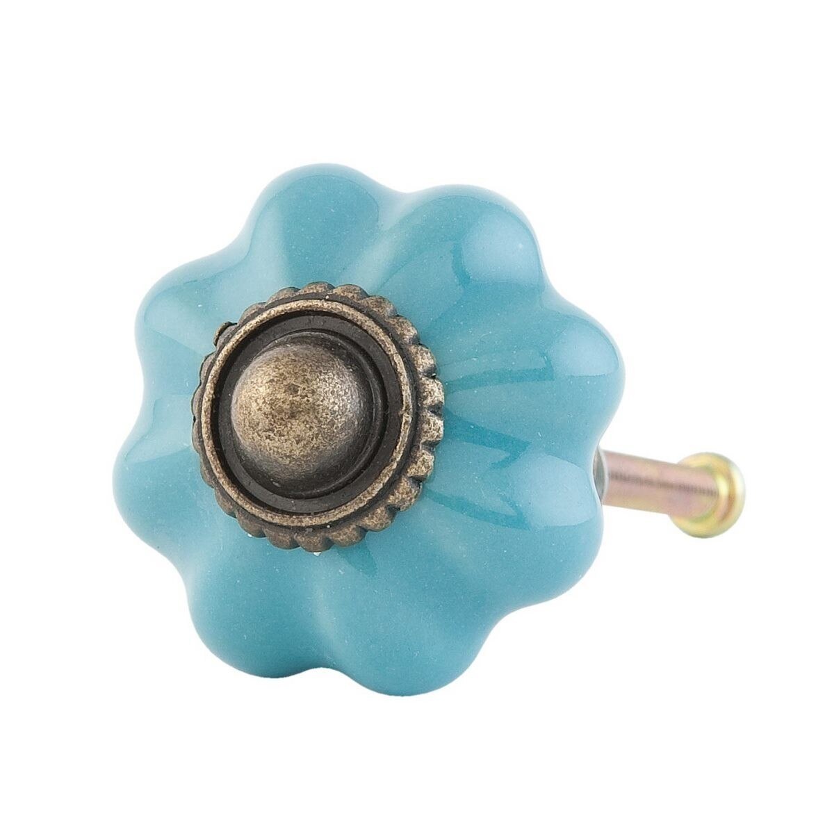 Buton mobila din fier si ceramica albastra Ø 3 cm