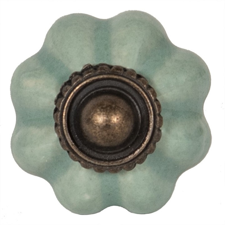 Vasból és kék kerámiából készült bútorgomb Ø 3 cm