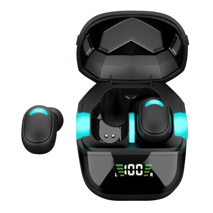 Vezeték nélküli fejhallgató TWS G7S, Bluetooth 5.0, LED kijelző, külső akkumulátor, játék fejhallgató, fekete