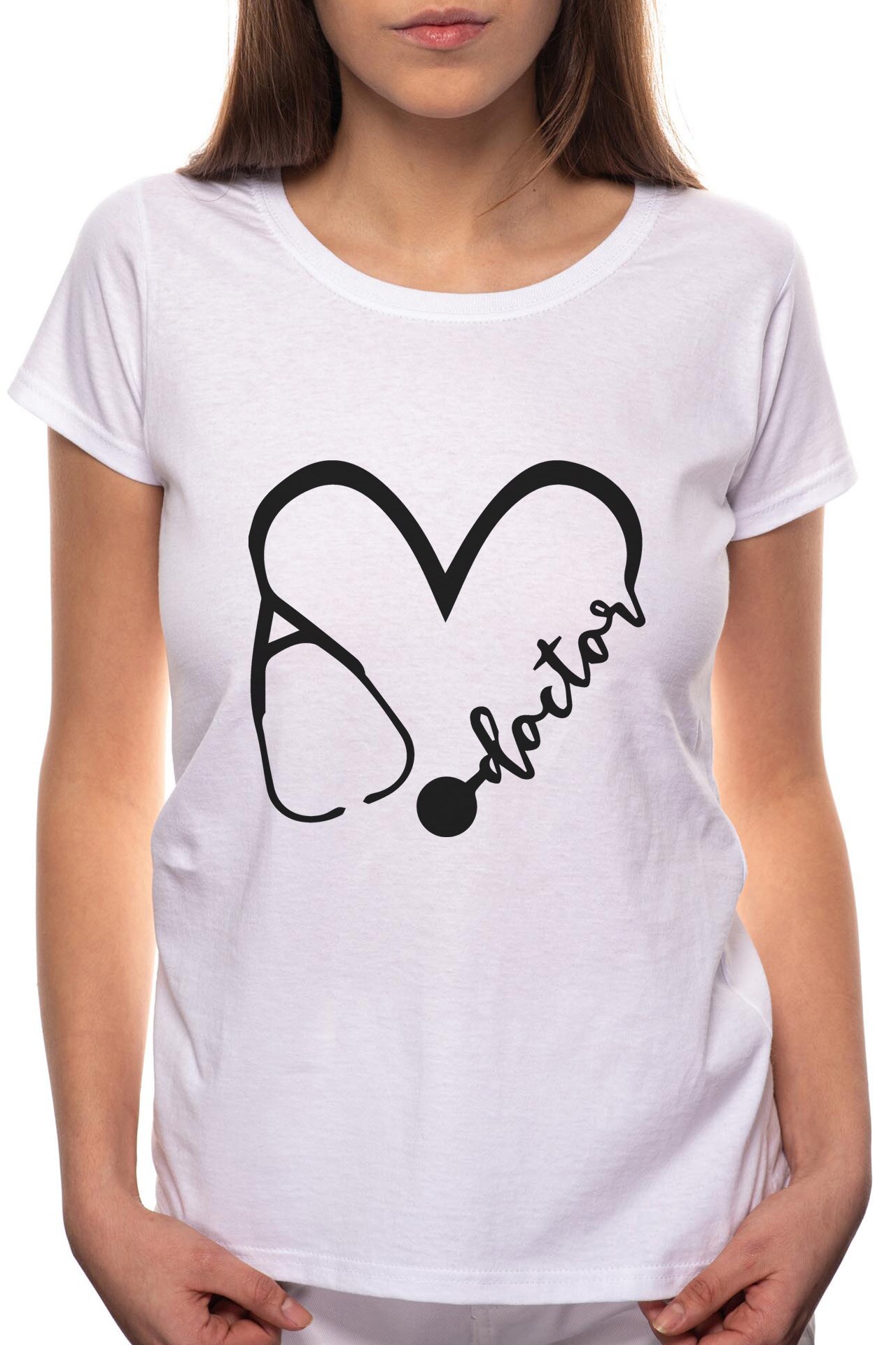 Tricou dama, Doctor, 100% Bumbac, BR135, Alb