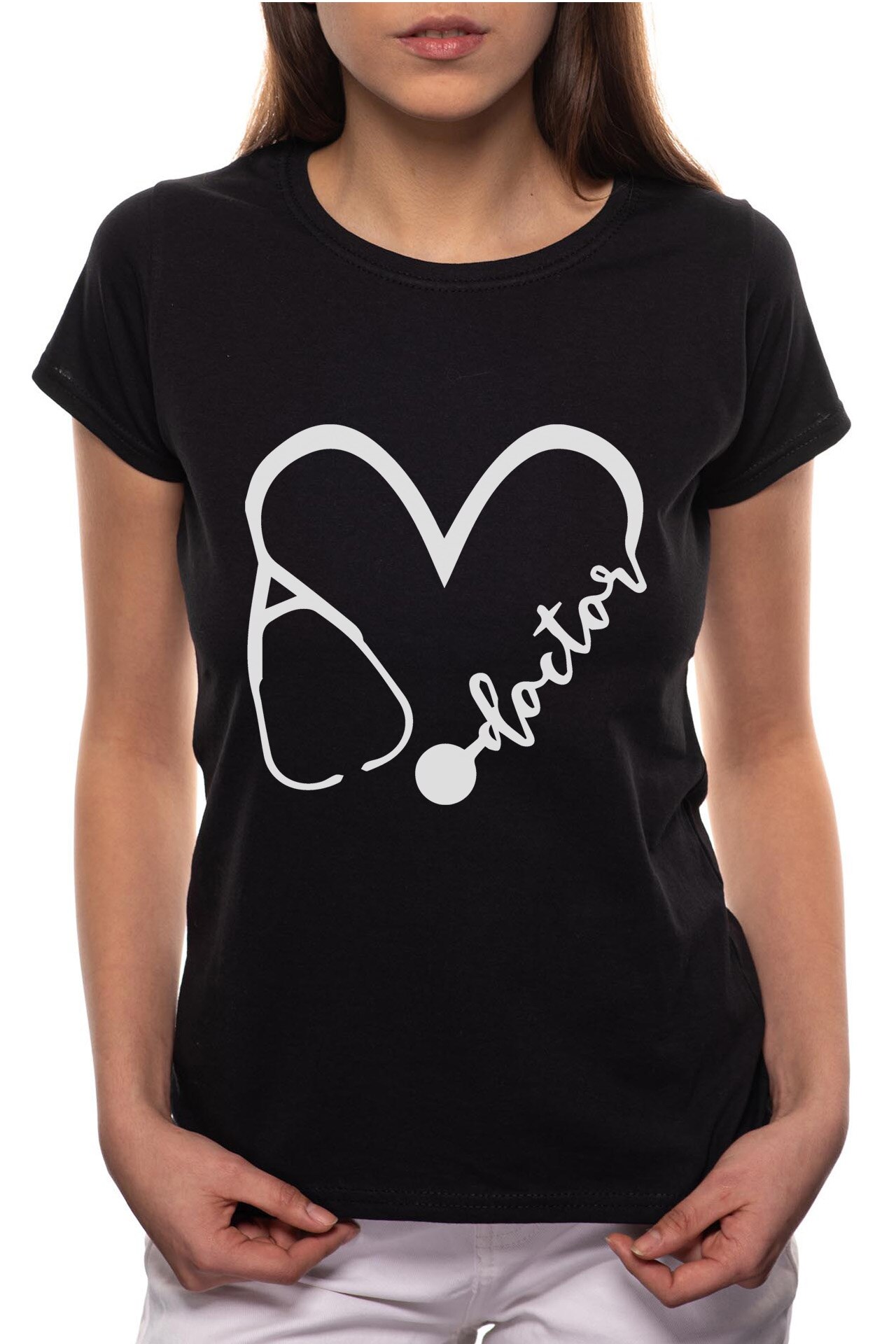 Tricou dama, Doctor, 100% Bumbac, BR135, Negru