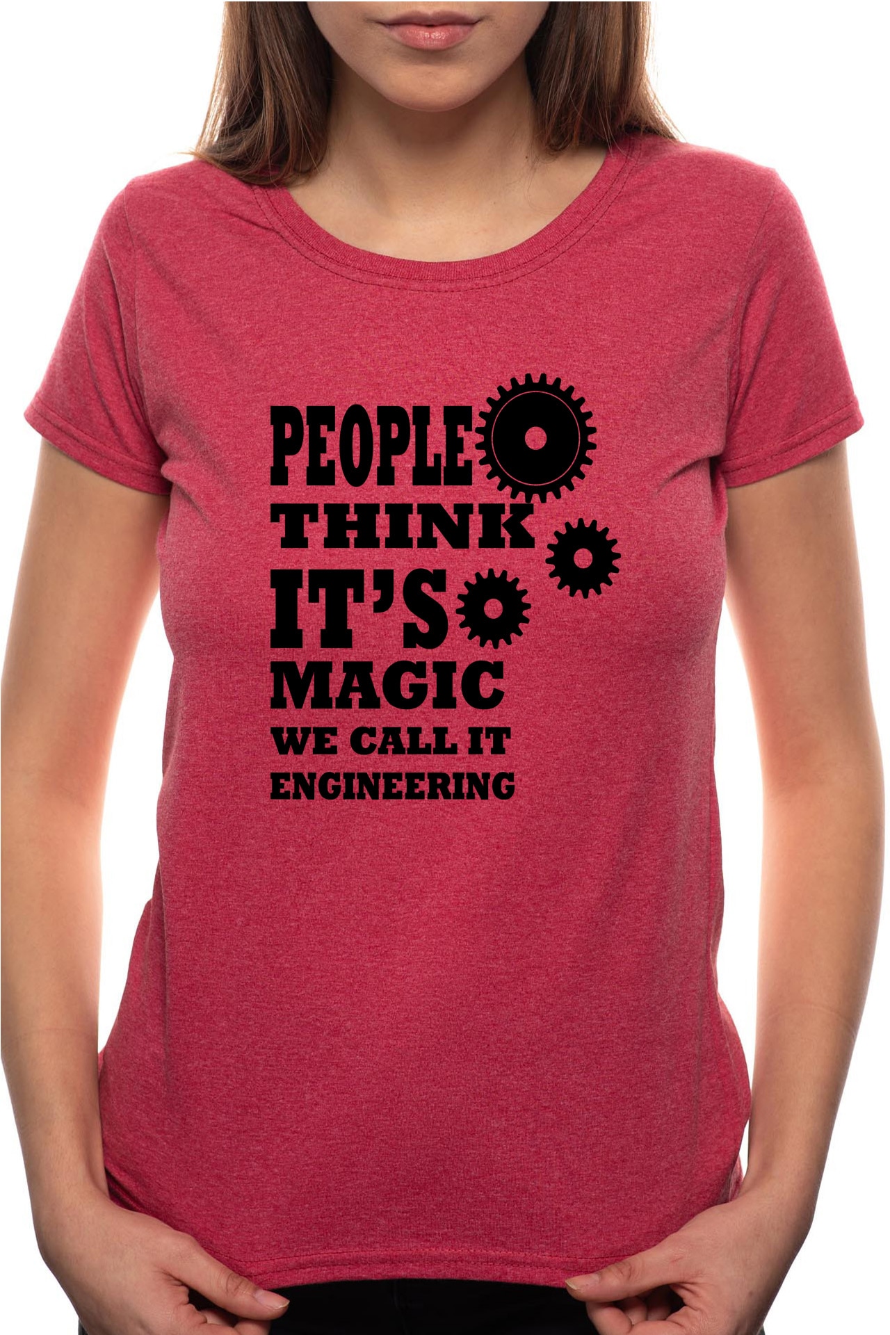 Tricou dama, Engineering, 100% Bumbac, BR131, Rosu Bordeaux