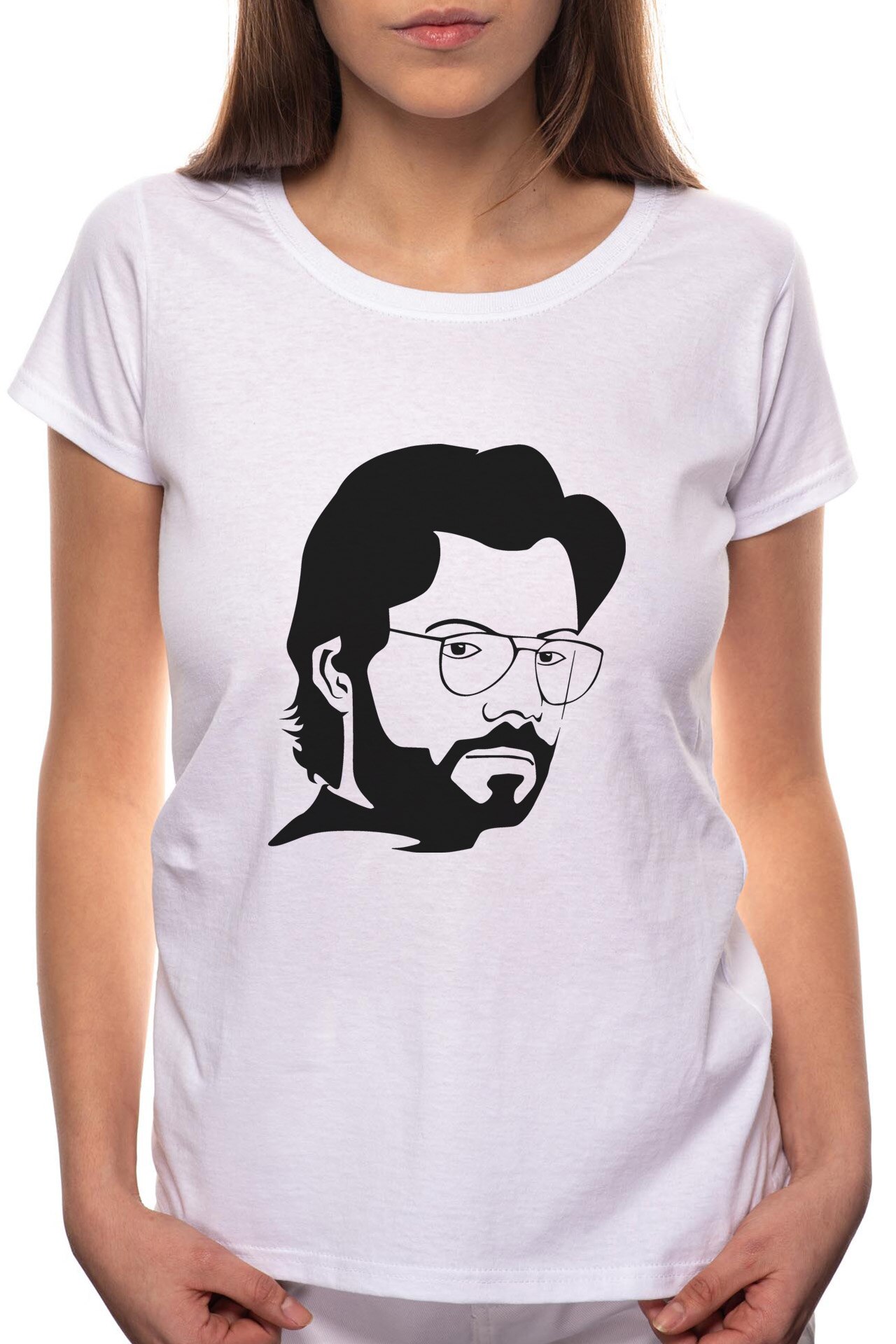 Tricou dama, La Casa De Papel - El Profesor, 100% Bumbac, BR139, Alb