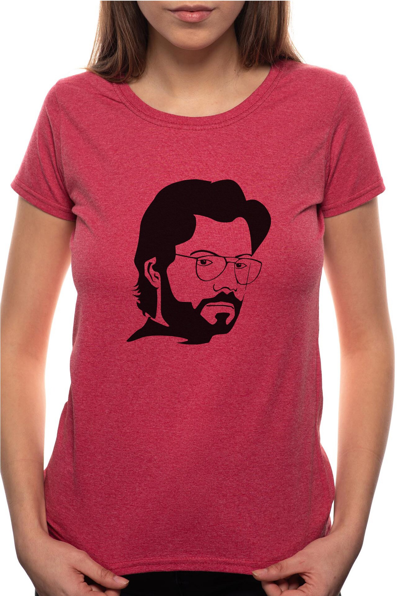 Tricou dama, La Casa De Papel - El Profesor, 100% Bumbac, BR139, Rosu Bordeaux