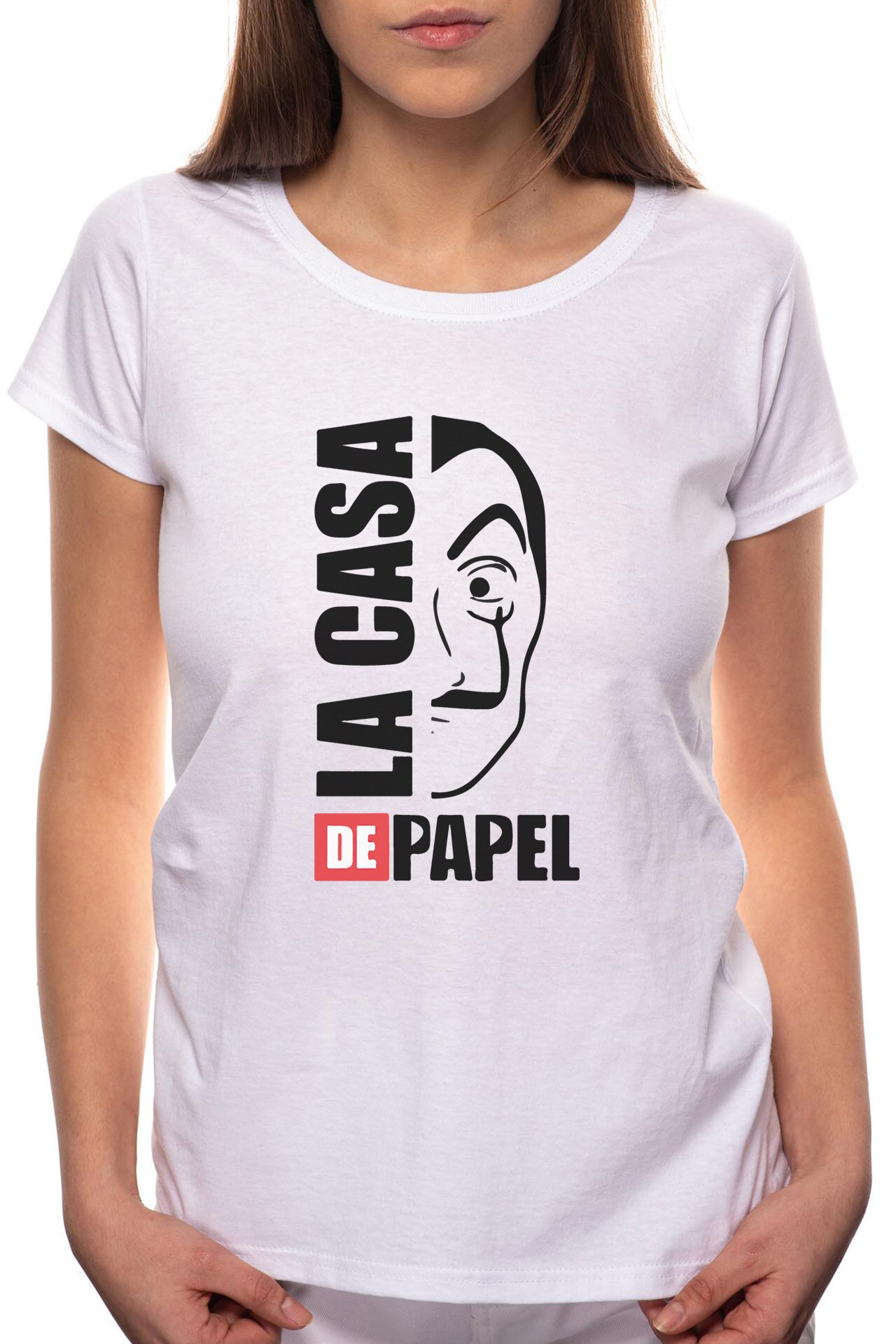 Tricou dama, La Casa De Papel, 100% Bumbac, B141, Alb