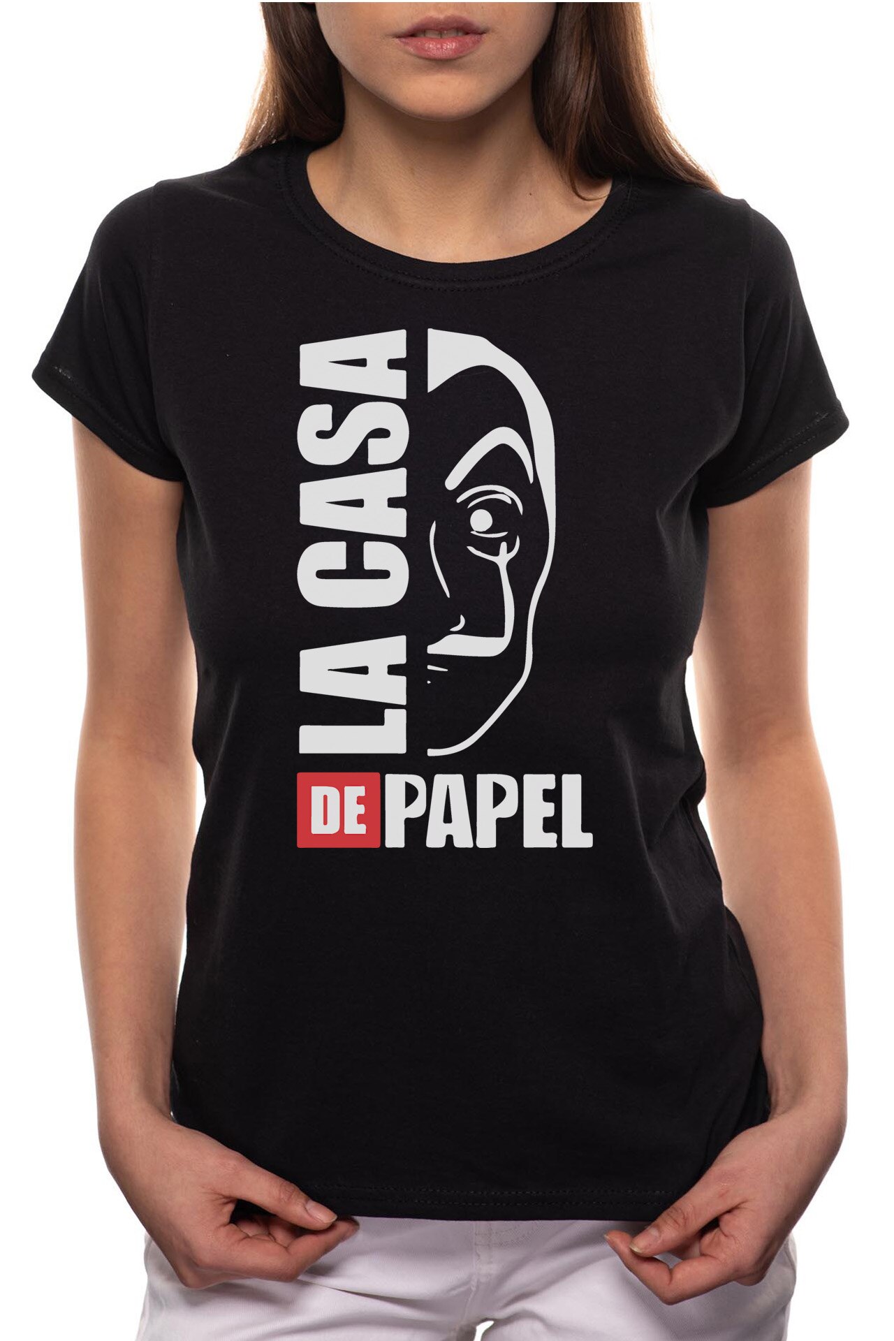 Tricou dama, La Casa De Papel, 100% Bumbac, B141, Negru
